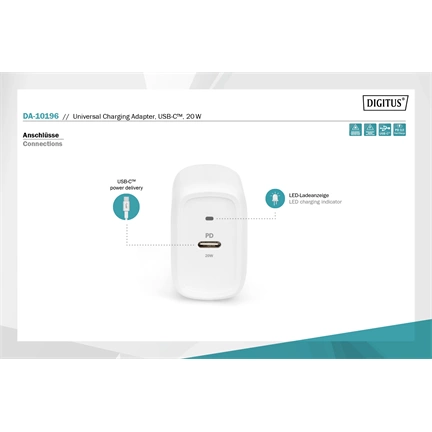 DIGITUS DA-10196 Univerzális USB Type-C 20W Fast Charge töltőadapter