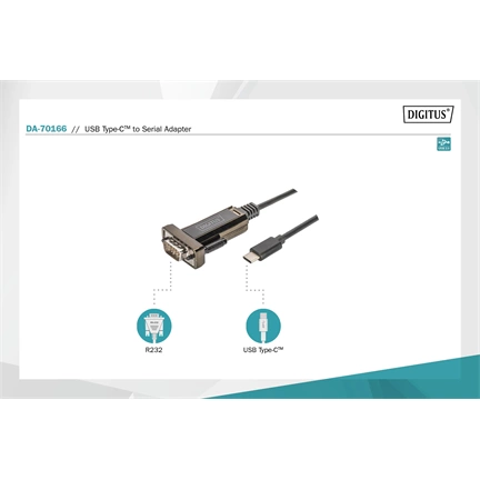 DIGITUS DA-70166 DSUB 9M RS232 USB Type-C 2.0 adapter 1m kábel