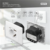 DIGITUS DA-70615 1x USB Type-C 1x Type-A 250V schuko süllyesztett fali aljzat