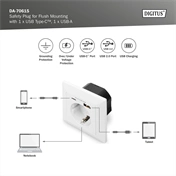 DIGITUS DA-70615 1x USB Type-C 1x Type-A 250V schuko süllyesztett fali aljzat