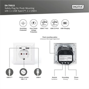 DIGITUS DA-70615 1x USB Type-C 1x Type-A 250V schuko süllyesztett fali aljzat