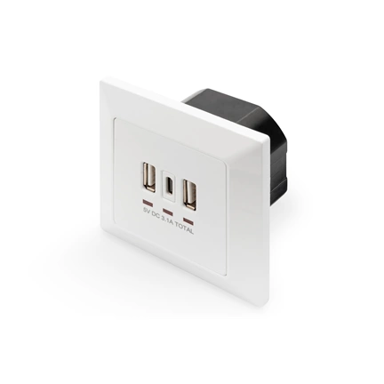 DIGITUS DA-70618 1x USB Type-C 2x Type-A 250V schuko süllyesztett fali aljzat