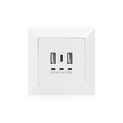 DIGITUS DA-70618 1x USB Type-C 2x Type-A 250V schuko süllyesztett fali aljzat