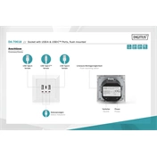 DIGITUS DA-70618 1x USB Type-C 2x Type-A 250V schuko süllyesztett fali aljzat