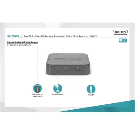 DIGITUS DA-71545 Dual M.2 NVMe SSD dokkoló állomás