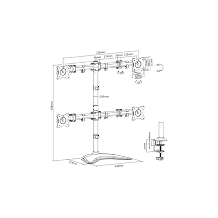 DIGITUS DA-90364 C-bilincses (VESA 75 / 100) univerzális 4-es fekete monitor állvány