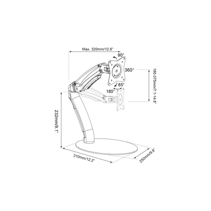 DIGITUS DA-90365 C-bilincses gázrugós (VESA 75 / 100) fekete monitor tartó állvány