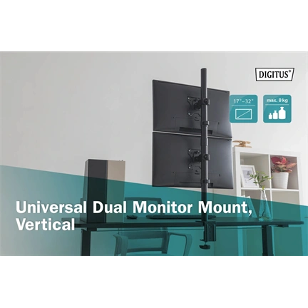 DIGITUS DA-90438 C-bilincses/gyűrűs univerzális (VESA 75 / 100) 2-es fekete függőleges monitor tartó állvány