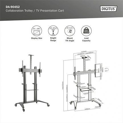 DIGITUS DA-90452 70-120" VESA fekte mobil TV állvány