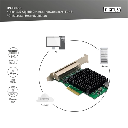 DIGITUS DN-10136 4 port PCI Express hálózati kártya Belső Ethernet 2.5 Gbit/s