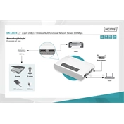 DIGITUS DN-13024 2 port USB 2.0 vezeték nélküli többfunkciós nyomtatószerver