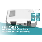 DIGITUS DN-13024 2 port USB 2.0 vezeték nélküli többfunkciós nyomtatószerver