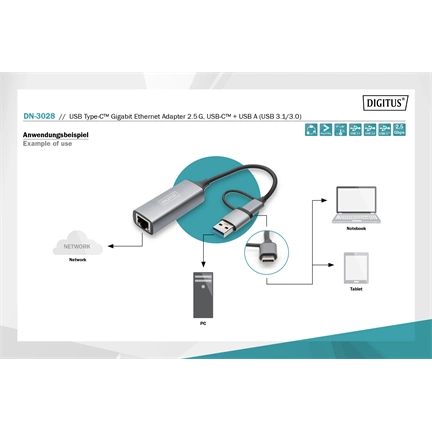 DIGITUS DN-3028 USB type A 3.0 Type-C 3.1 2.5 Gigabit Ethernet adapter