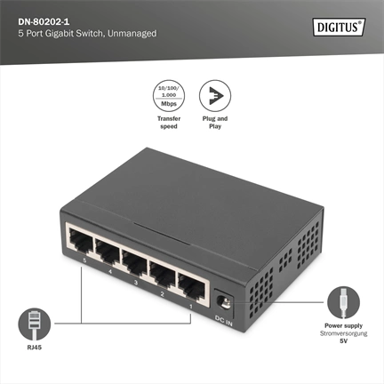 DIGITUS DN-80202-1 5x GbE Lan port nem menedzselhető asztali switch