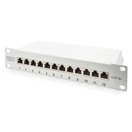 DIGITUS DN-91612S-EA-G CAT6A 8port 10" 1U szürke árnyékolt Patch Panel