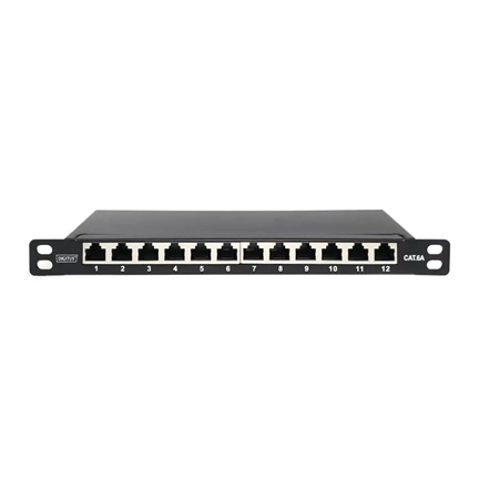 DIGITUS DN-91612S-SL-EA CAT6A 12port 10" 0,5U fekete árnyékolt Patch Panel