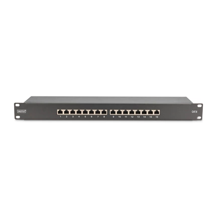 DIGITUS DN-91616S-B CAT6 16port 19" 1U fekete árnyékolt Patch Panel