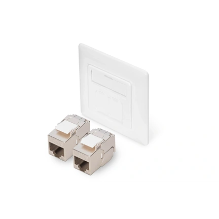DIGITUS DN-93831-2 Front plate 50x50 central plate, RAL9003 with 2x DN-93615-S Keystone Modules