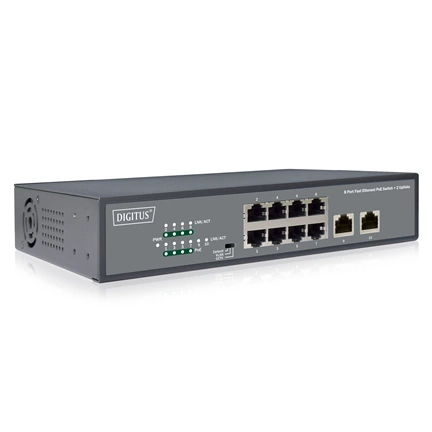 DIGITUS DN-95323-1 8x 10/100Mbps FE Lan port 2x uplink port PoE 120W nem menedzselhető asztali switch