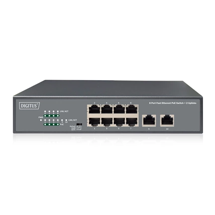 DIGITUS DN-95323-1 8x 10/100Mbps FE Lan port 2x uplink port PoE 120W nem menedzselhető asztali switch