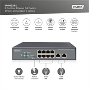 DIGITUS DN-95323-1 8x 10/100Mbps FE Lan port 2x uplink port PoE 120W nem menedzselhető asztali switch