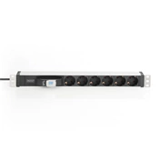 DIGITUS DN-95417 19" 1U PDU 250V 16A 6xCEE 7/3 aljzat CEE7/7 csatlakozó megszakítóval 2M elosztósor