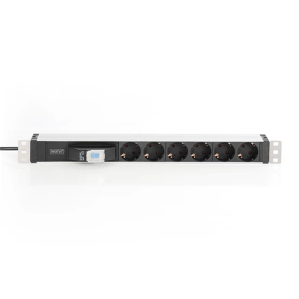 DIGITUS DN-95417 19" 1U PDU 250V 16A 6xCEE 7/3 aljzat CEE7/7 csatlakozó megszakítóval 2M elosztósor