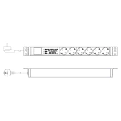 DIGITUS DN-95432 19" 1U PDU 230V 16A 6xCEE 7/3 aljzat CEE7/7 csatlakozó túlfeszültség védelemmel 2M elosztósor