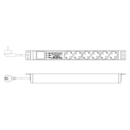 DIGITUS DN-95432 19" 1U PDU 230V 16A 6xCEE 7/3 aljzat CEE7/7 csatlakozó túlfeszültség védelemmel 2M elosztósor