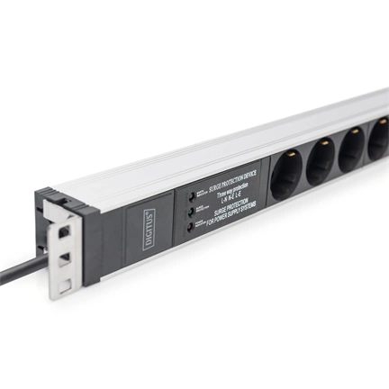 DIGITUS DN-95432 19" 1U PDU 230V 16A 6xCEE 7/3 aljzat CEE7/7 csatlakozó túlfeszültség védelemmel 2M elosztósor