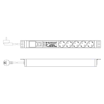 DIGITUS DN-95433 19" 1U PDU 230V 16A 5xCEE 7/3 aljzat CEE7/7 csatlakozó túlfeszültség védelemmel 2M elosztósor