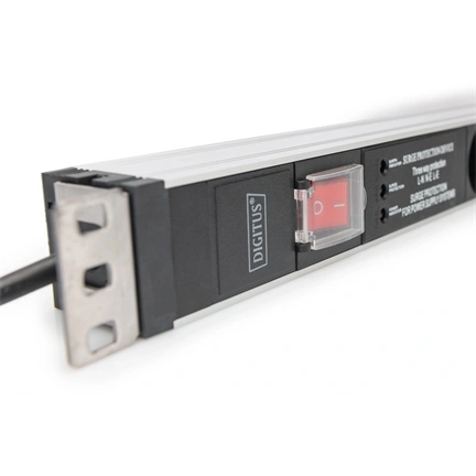 DIGITUS DN-95433 19" 1U PDU 230V 16A 5xCEE 7/3 aljzat CEE7/7 csatlakozó túlfeszültség védelemmel 2M elosztósor