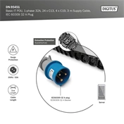 DIGITUS DN-95451 0U PDU függőleges 250V 32A 24xC13 4xC19 aljzat IEC 60309 ipari csatlakozó 3M elosztósor