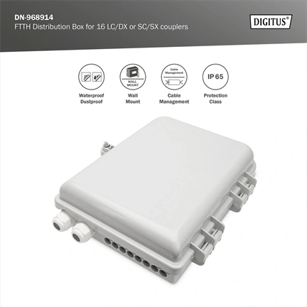 DIGITUS DN-968914 16 szálas 16x LC DX 16x SC SX IP65 kültéri optikai FTTH üres elosztó doboz
