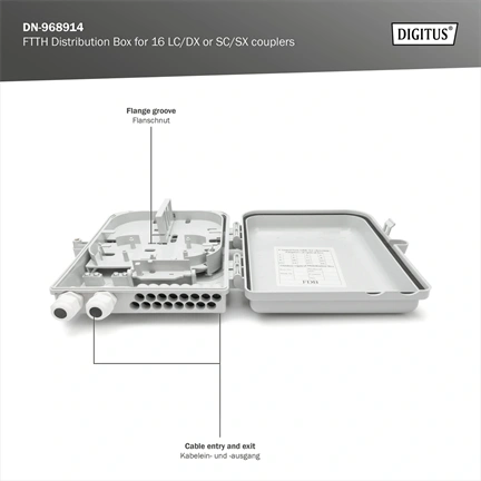 DIGITUS DN-968914 16 szálas 16x LC DX 16x SC SX IP65 kültéri optikai FTTH üres elosztó doboz