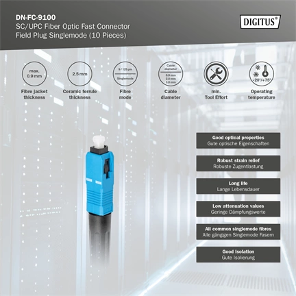 DIGITUS DN-FC-9100 SC/UPC monomódusú 9/125 optikai gyorscsatlakozó (10db-os csomag)