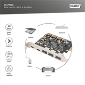 DIGITUS DS-30222 5 port USB 3.1 Gen2 Type-A/Type-C PCIe hálózati kártya