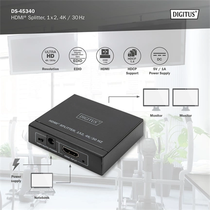 DIGITUS DS-45322 HDMI 4K 30Hz 1x2 Splitter