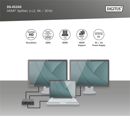 DIGITUS DS-45322 HDMI 4K 30Hz 1x2 Splitter