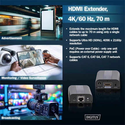 DIGITUS DS-55204 Extender HDMI up to 30m/60m Cat.6/7, 4K2K 60Hz UHD, HDCP 2.2, IR, audio (SET)
