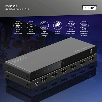 DIGITUS DS-55332 HDMI 4K 60Hz 5x1 Switch