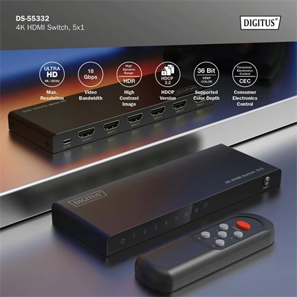 DIGITUS DS-55332 HDMI 4K 60Hz 5x1 Switch
