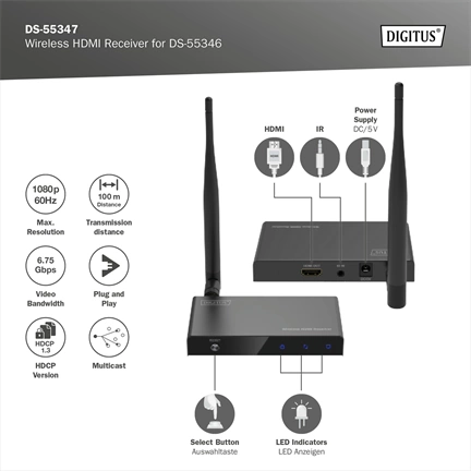 DIGITUS DS-55347 HDMI Full HD 60Hz WiFi Extender/Splitter vevőegység