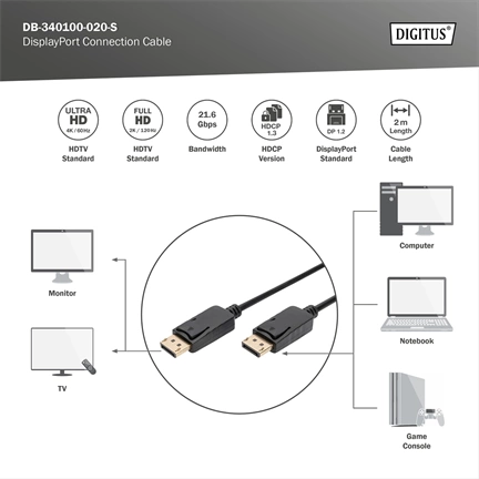 DIGITUS Display port apa -> display port apa 2m kábel