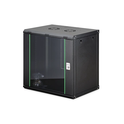 DIGITUS Dynamic Basic 19" 12U 611x600x450mm üvegajtós fekete fali rack szekrény