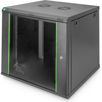 DIGITUS Dynamic Basic 19" 12U 611x600x600mm üvegajtós fekete fali rack szekrény