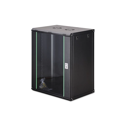 DIGITUS Dynamic Basic 19" 16U 789x600x450mm üvegajtós fekete fali rack szekrény