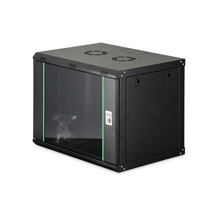 DIGITUS Dynamic Basic 19" 9U 474x600x450mm üvegajtós fekete fali rack szekrény