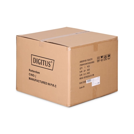 DIGITUS Dynamic Basic 19" 9U 478x600x600mm üvegajtós szürke fali rack szekrény