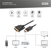 DIGITUS Full HD 60Hz 1.1a DisplayPort - DVI-D kábel 3m